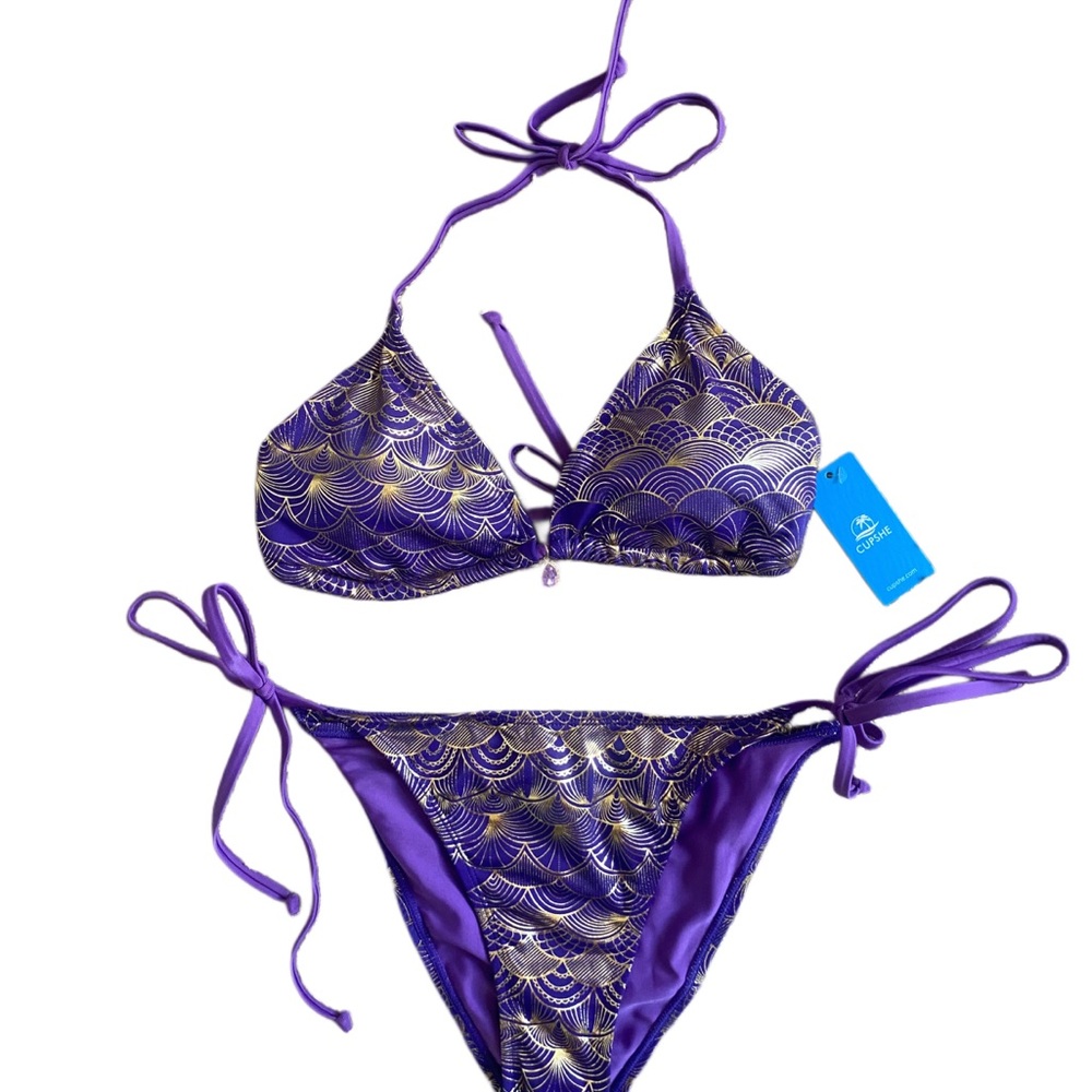 Cupshe Purple and Gold Ornate Deco Bikini Set